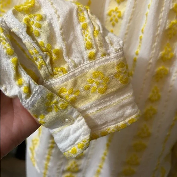 Loft Butter Yellow and Cream Long Sleeve Embellished Blouse. 3/4 Button Up. - Picture 7 of 13